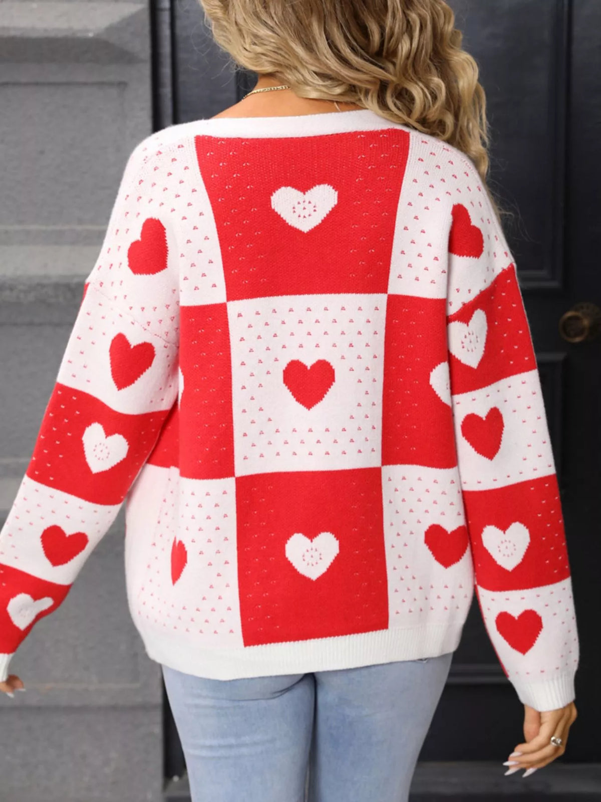 Heart pattern cardigan full outfit