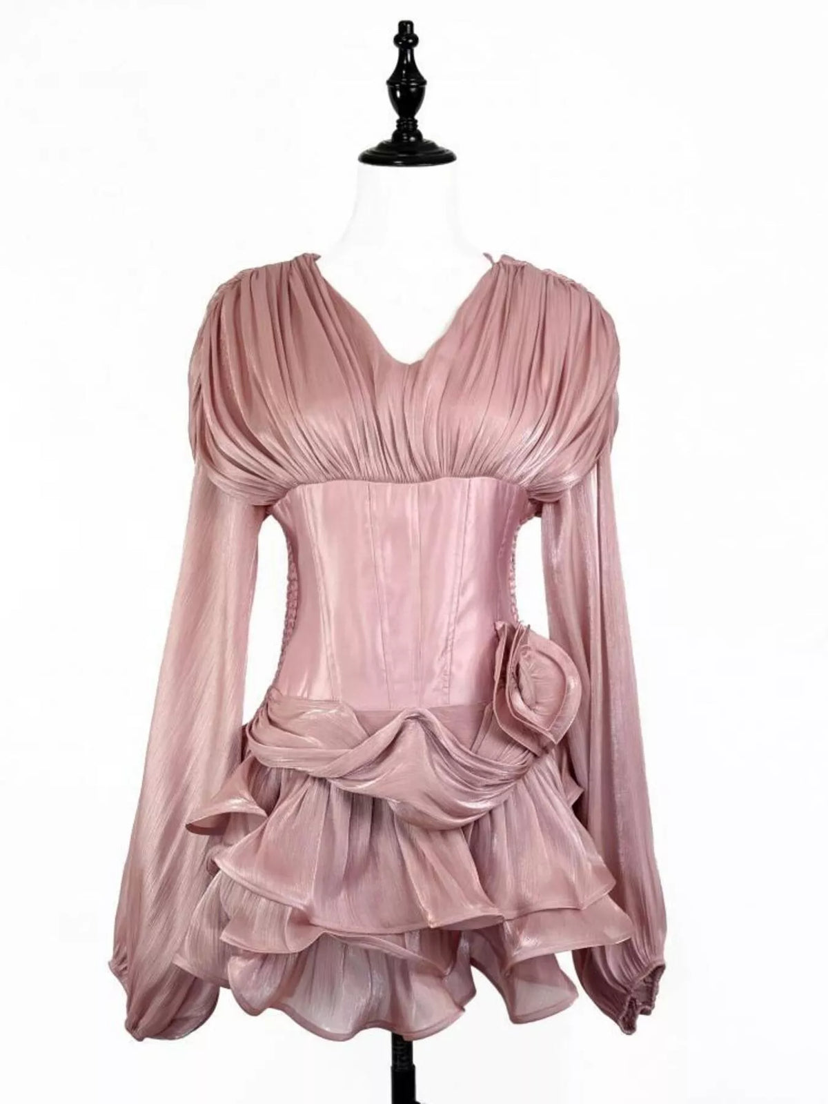 Long sleeve ruffled dress neckline detail