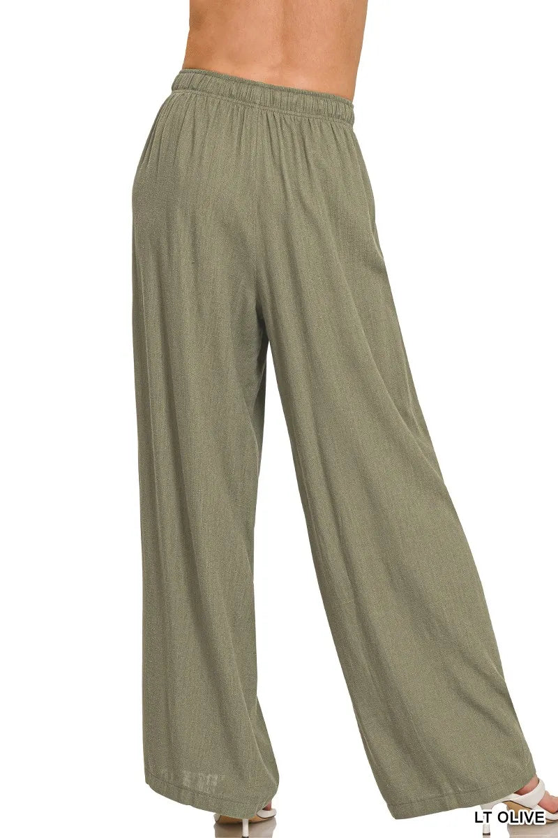 Zenana Linen Drawstring Pants - Fashorio