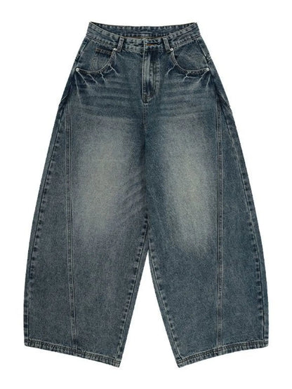 Men's Vintage Washed Wide Leg Curved Jeans - Fashorio