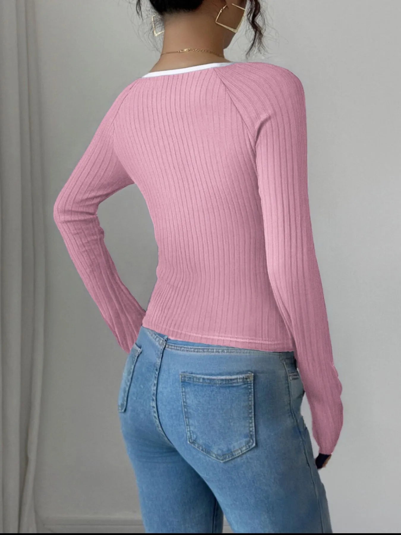 Contrast Trim Long Sleeve T-Shirt - Fashorio