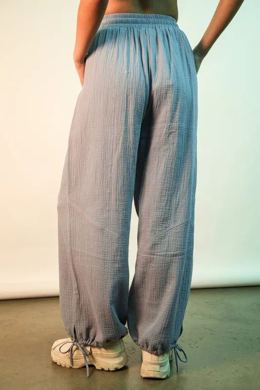 VERY J Wide Leg Gauze Solid Pants - Fashorio