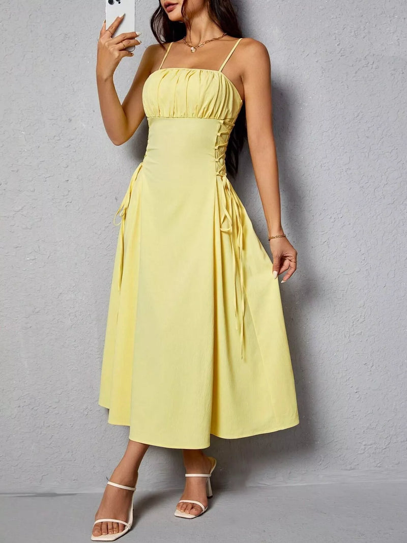 Lace up A line cami dress front view
