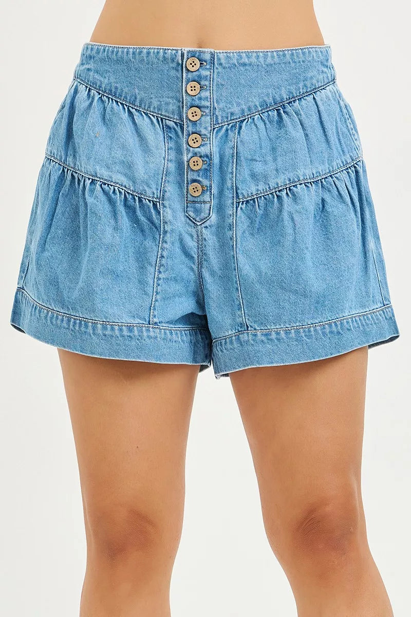 RISEN slouchy shirred shorts front view