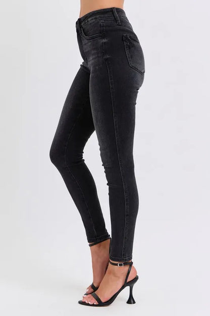 Judy Blue Plus Size Mid Rise Tummy Control Skinny Jeans – Flattering Fit - Fashorio