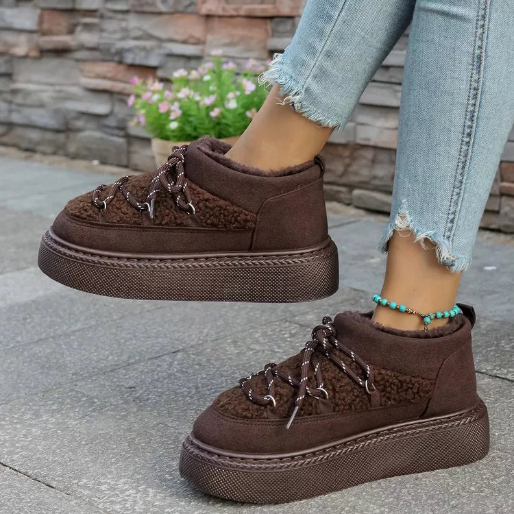 plush lined lace up platform winter boots sole and heel view