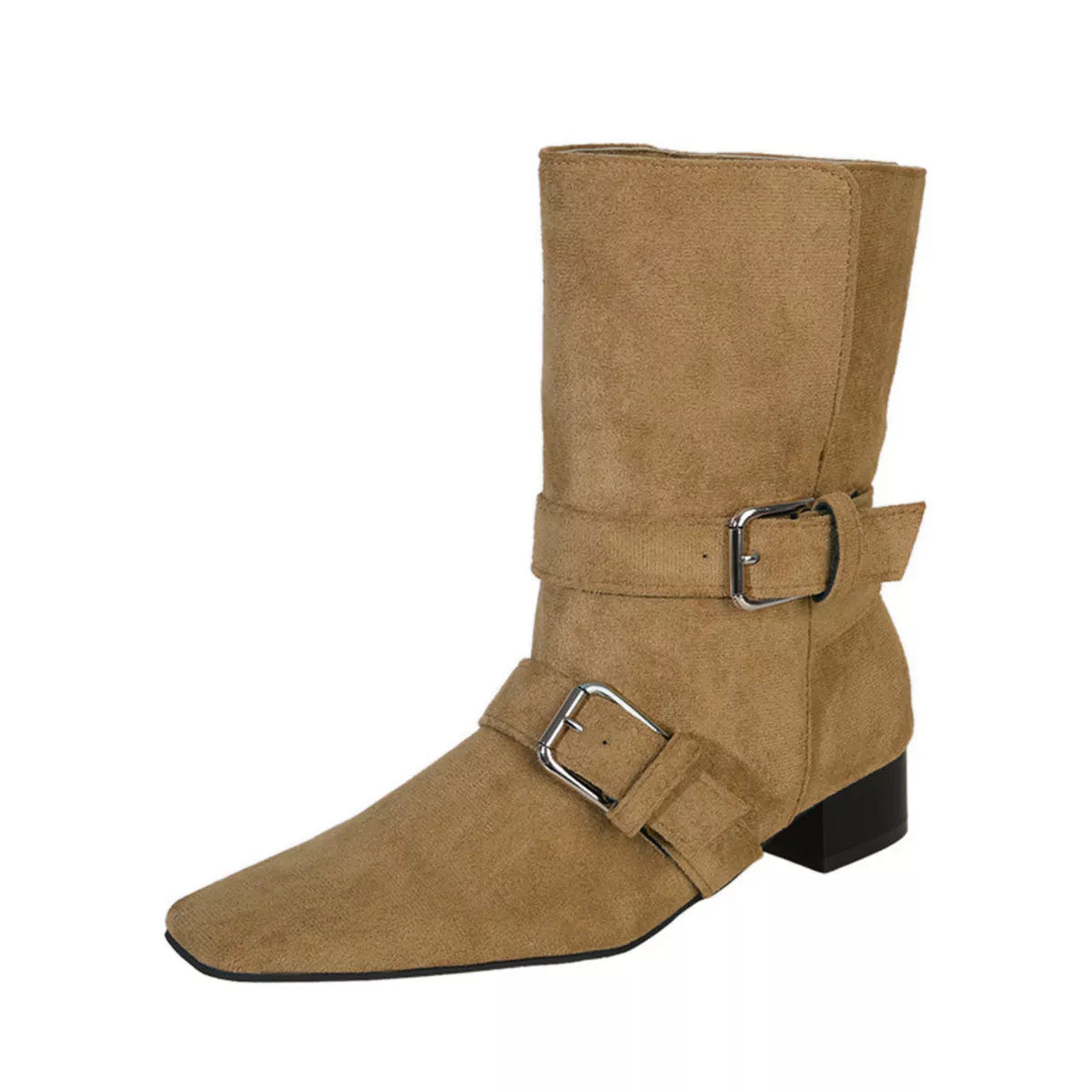 square toe block heel boots heel detail