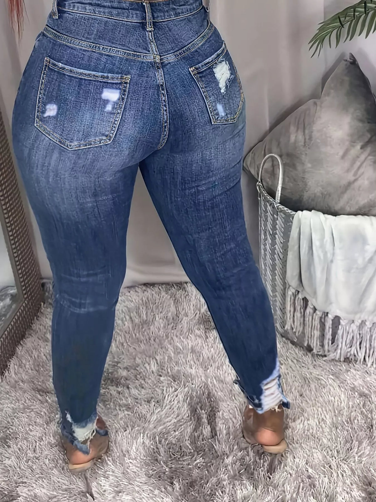Side view of plus size slim fit jeans