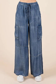 Mittoshop Washed Elastic Waist Cargo Wide Leg Pants Medium - Fashorio