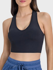Millennia Scoop Neck Wide Strap Active Tank Black - Fashorio