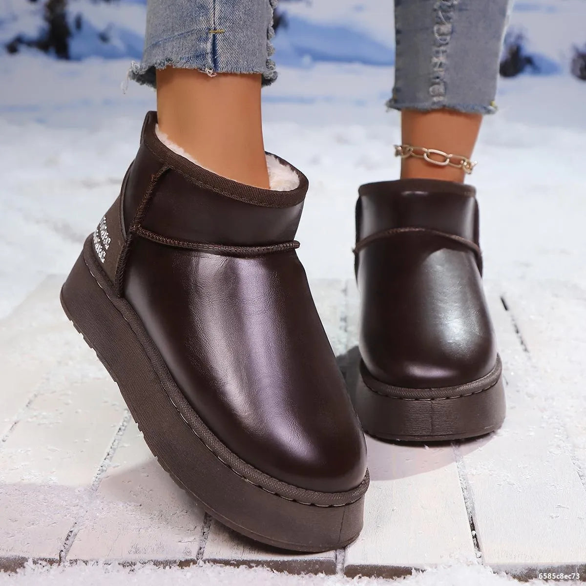 Faux fur platform ankle boots angled view