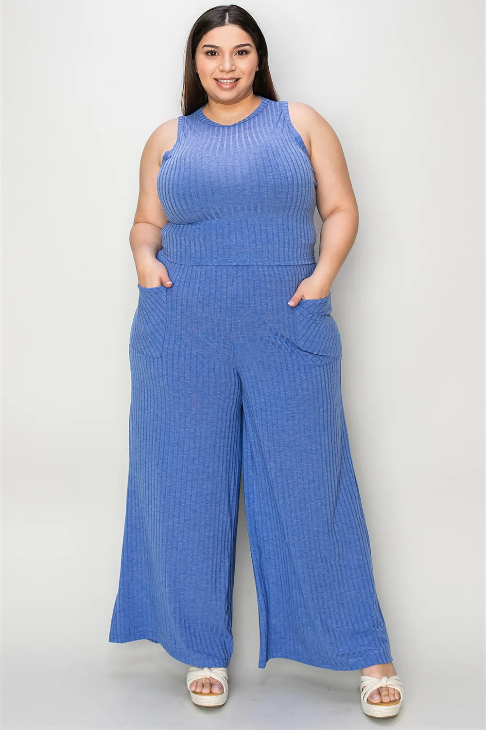 Ribbed Tank and Wide Leg Pants Set, view 18