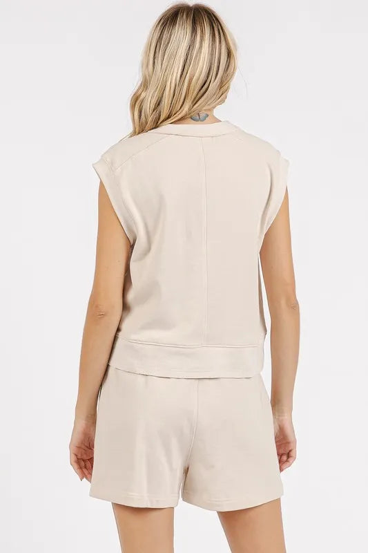 Mittoshop French Terry Crew Neck Top and Shorts Set - Fashorio