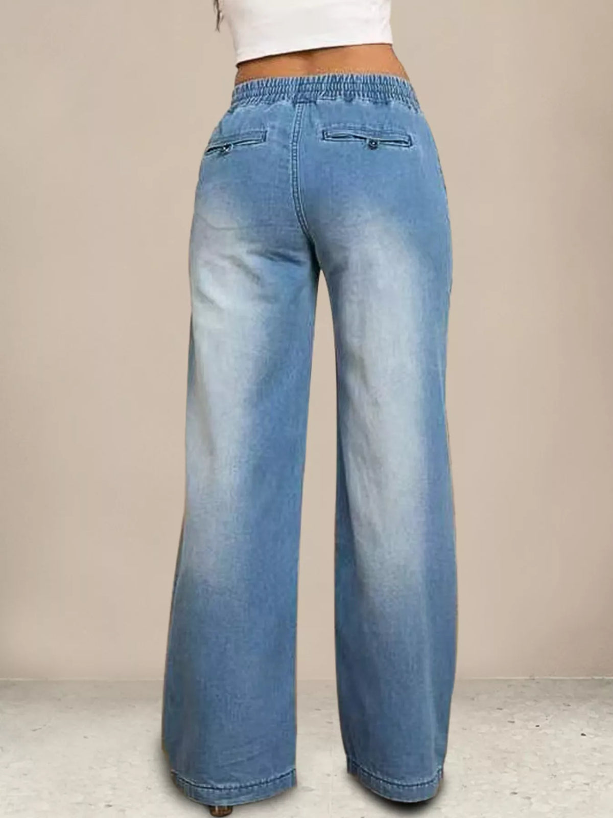 Full length drawstring wide leg jeans