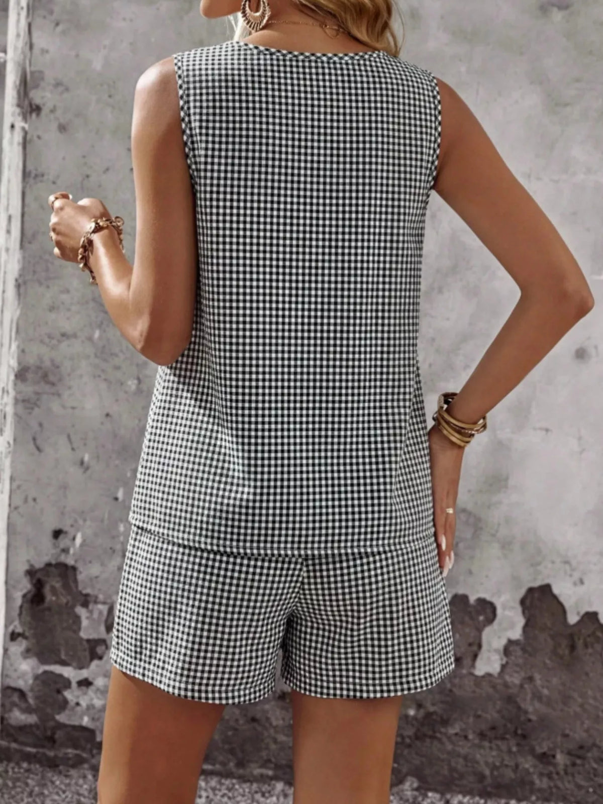 Gingham print shorts set back view