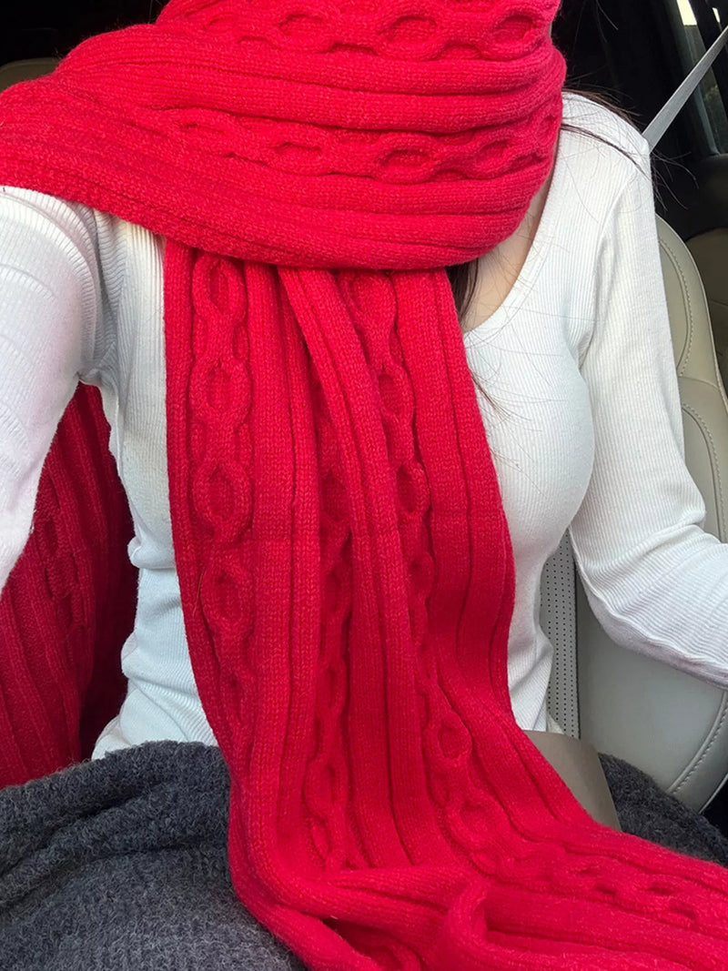 Textured knit winter scarf shown at full length