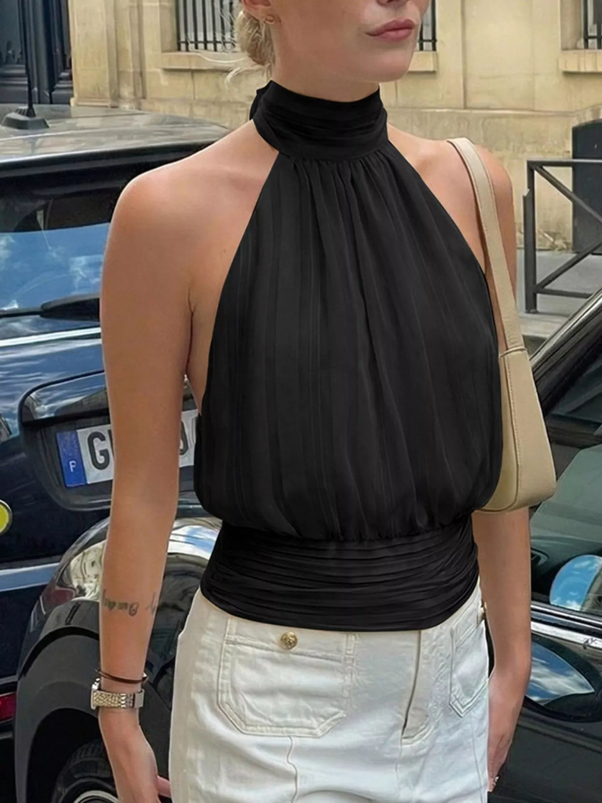 Open back view of the halter neck cami top