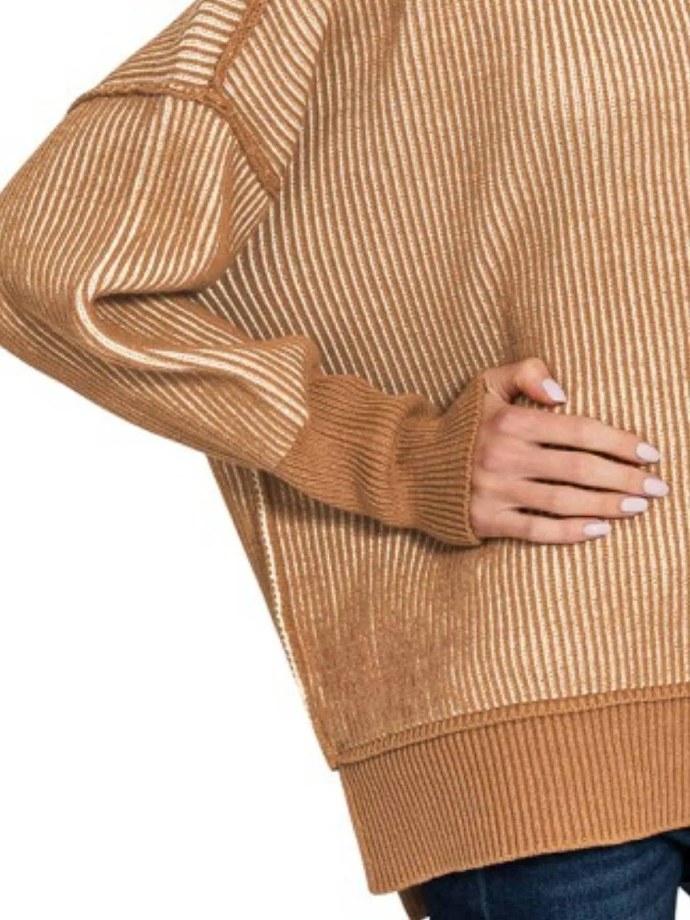 Zenana Exposed Seam Two Tone Ribbed Sweater - Fashorio