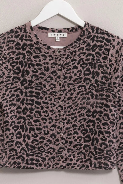 HYFVE Animal Print Snap Down Crop Cardigan - Fashorio