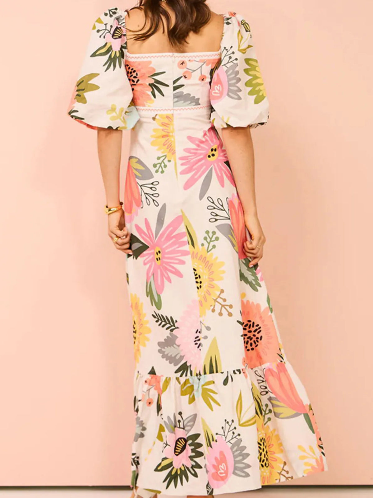 Floral puff sleeve maxi dress sleeve detail