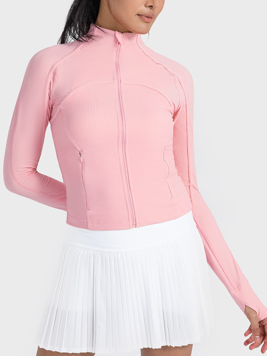 Millennia Zip-Up Long Sleeve Sports Jacket Carnation Pink - Fashorio