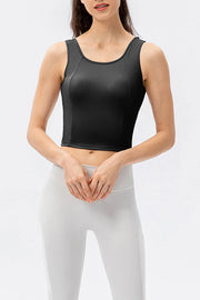 Round Neck Wide Strap Active Tank Black - Fashorio