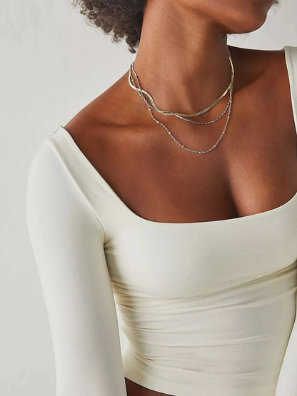Square Neck Fitted Long Sleeve T-Shirt - Fashorio
