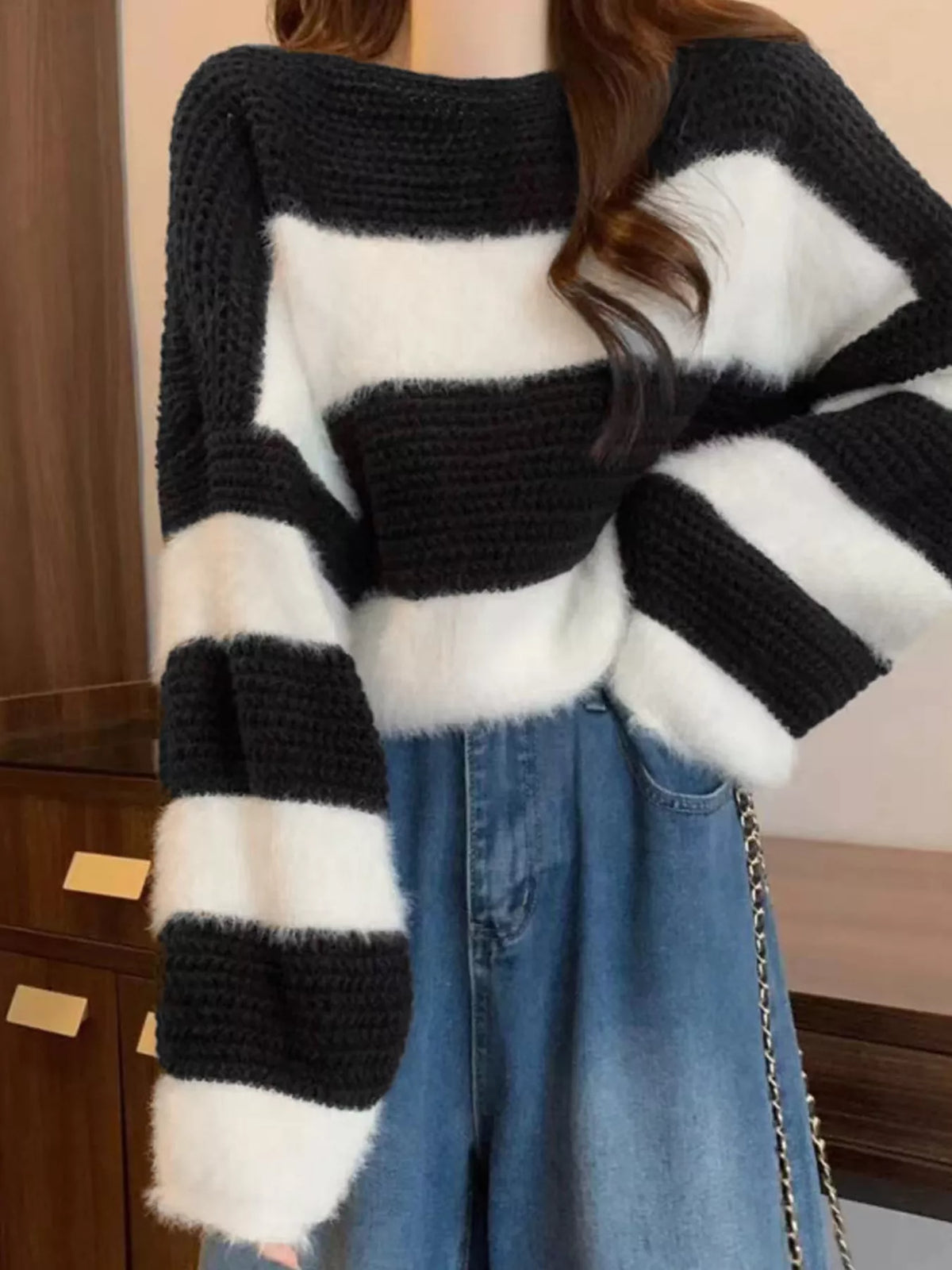 color block drop shoulder sweater outfit styling
