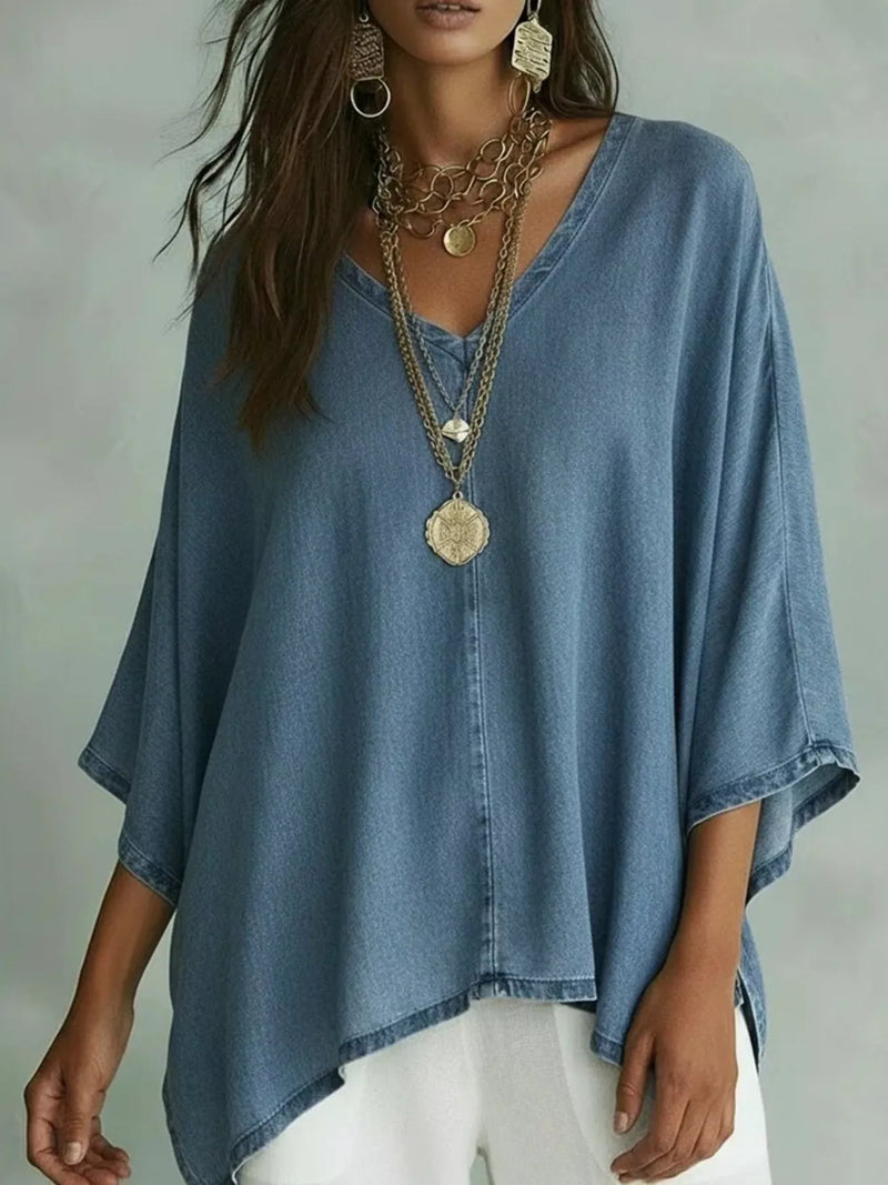 Pure Craft V neck batwing sleeve tee, front view