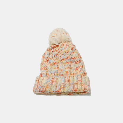 Contrast Cable-Knit Hat with Pompom Cream One Size - Fashorio
