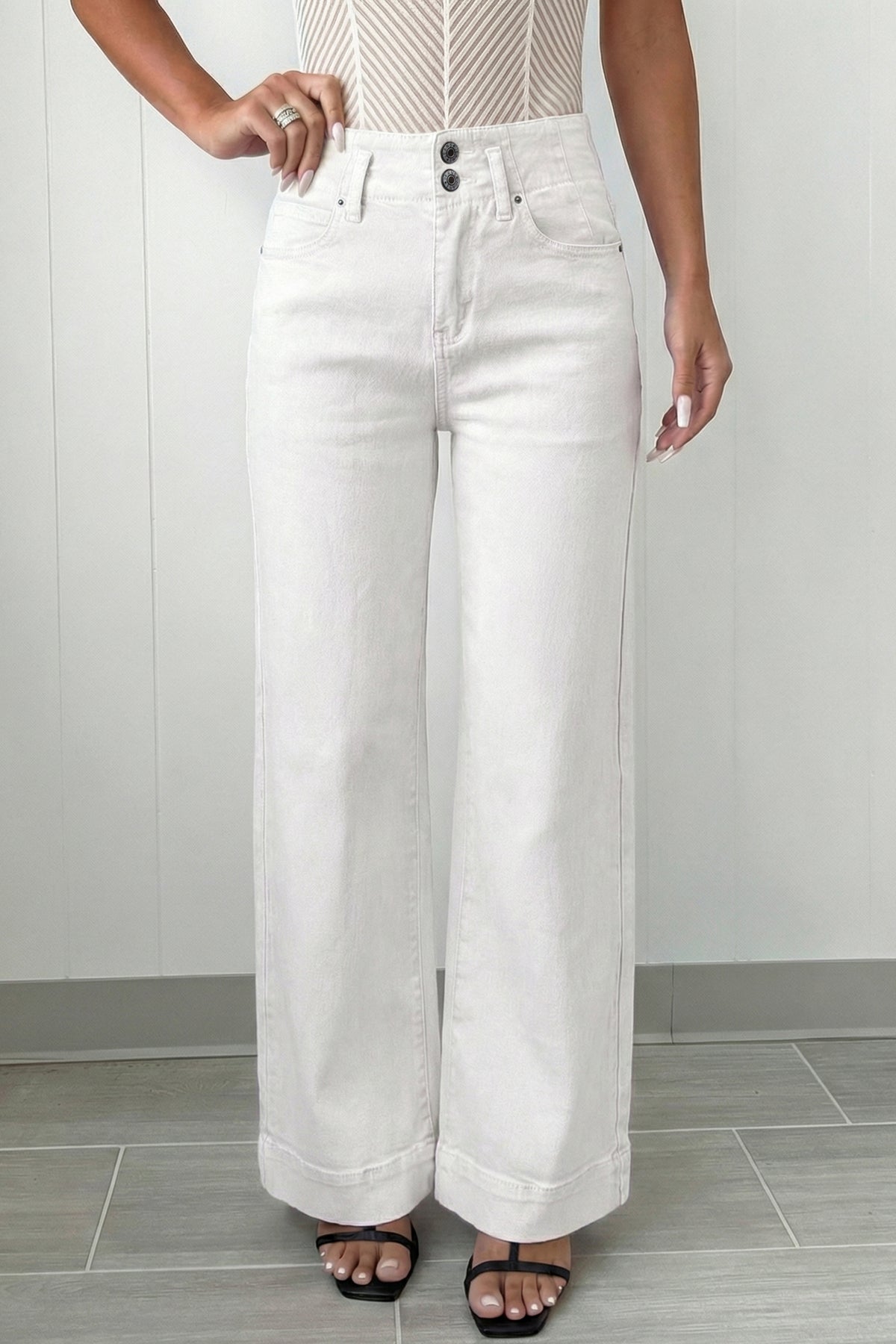 Pink 2 Button High Waist Wide Leg Jeans, view 27