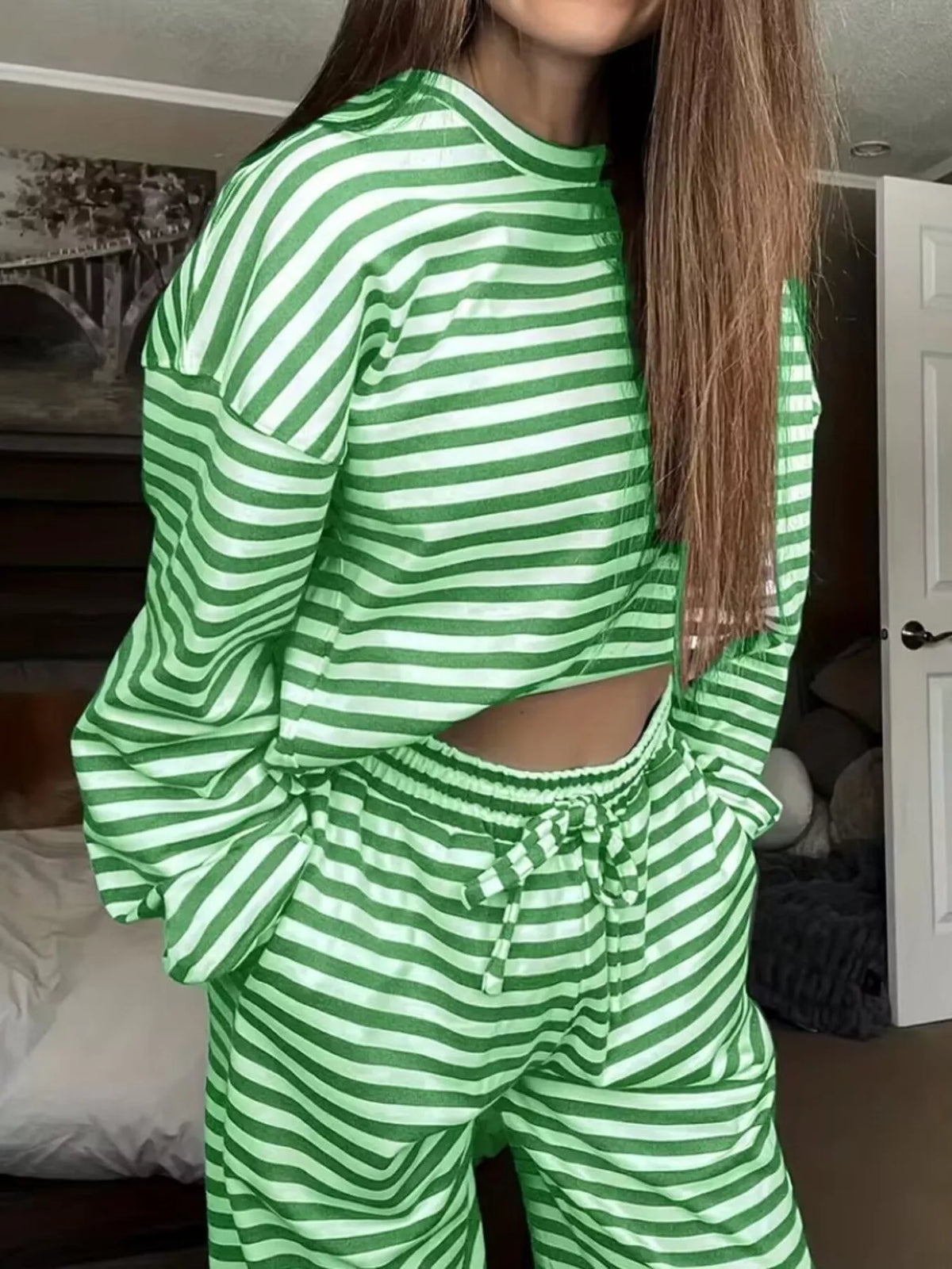 Striped top and pants set overview