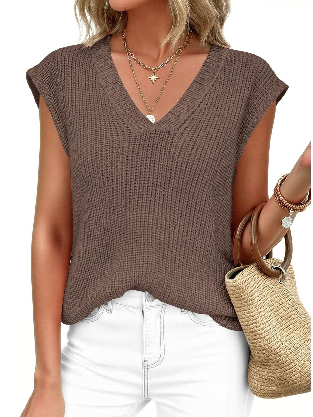 V Neck Knit Sweater Vest, view 11