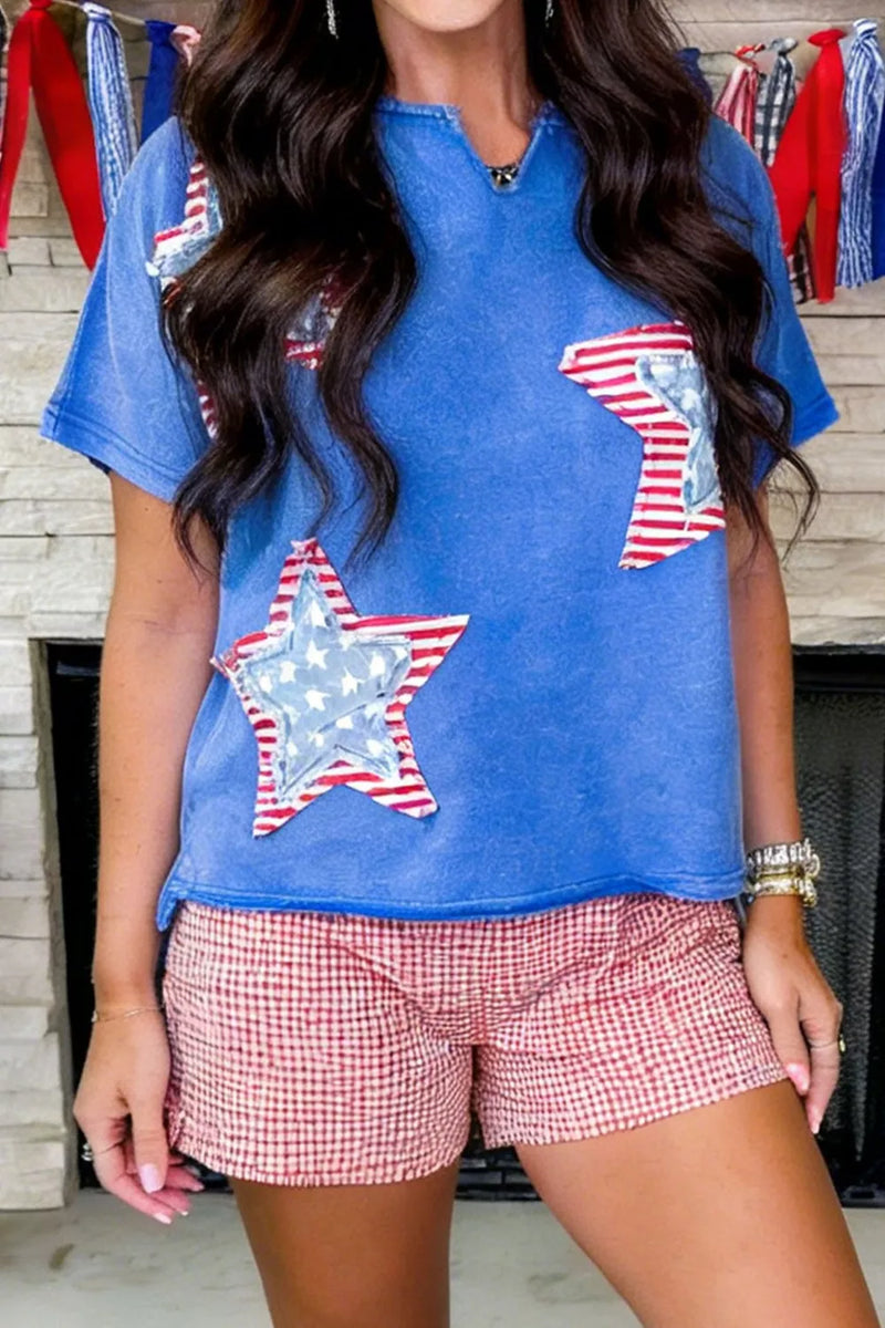 Blue star patch mineral wash tee front view
