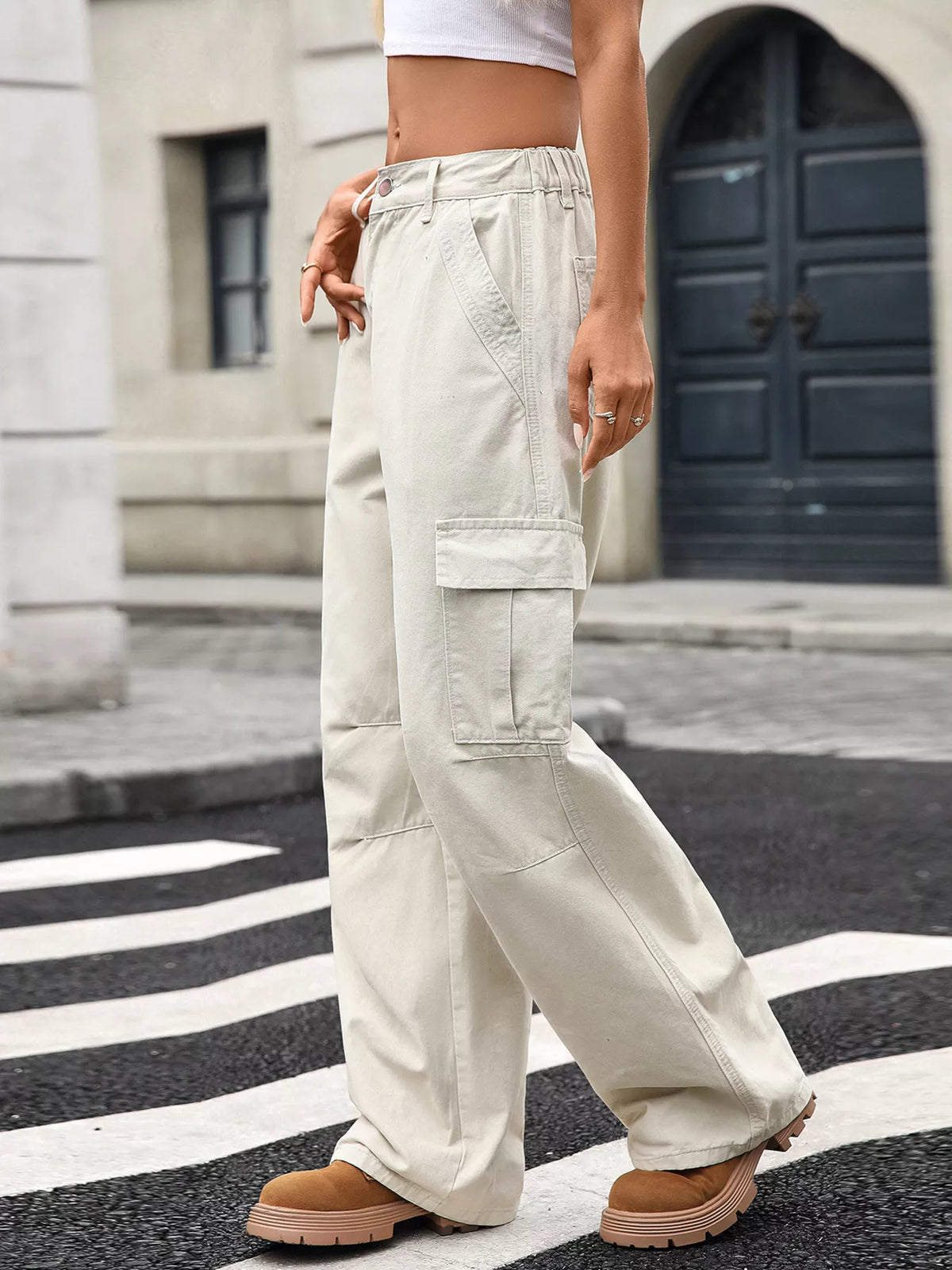 Utility pocket detail on relaxed cargo denim