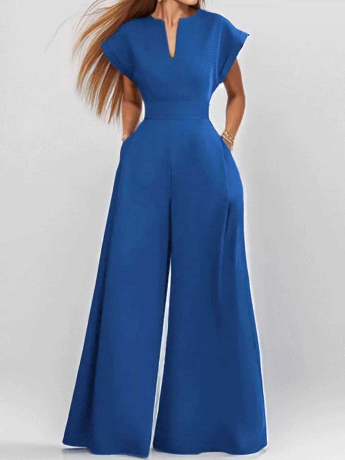 Notched wide leg jumpsuit front view
