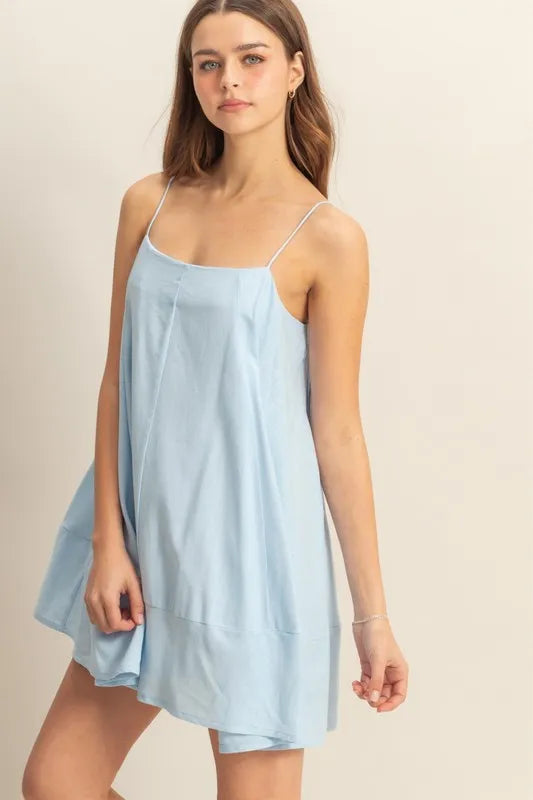 A Line Flowy Mini Cami Dress with Pockets back view