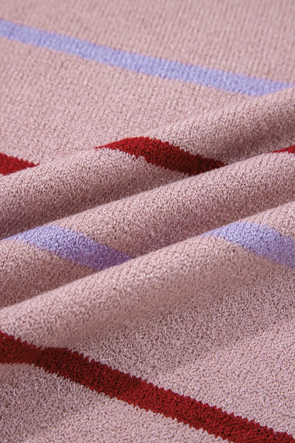 striped drop shoulder long sleeve sweater dusty pink hem detail