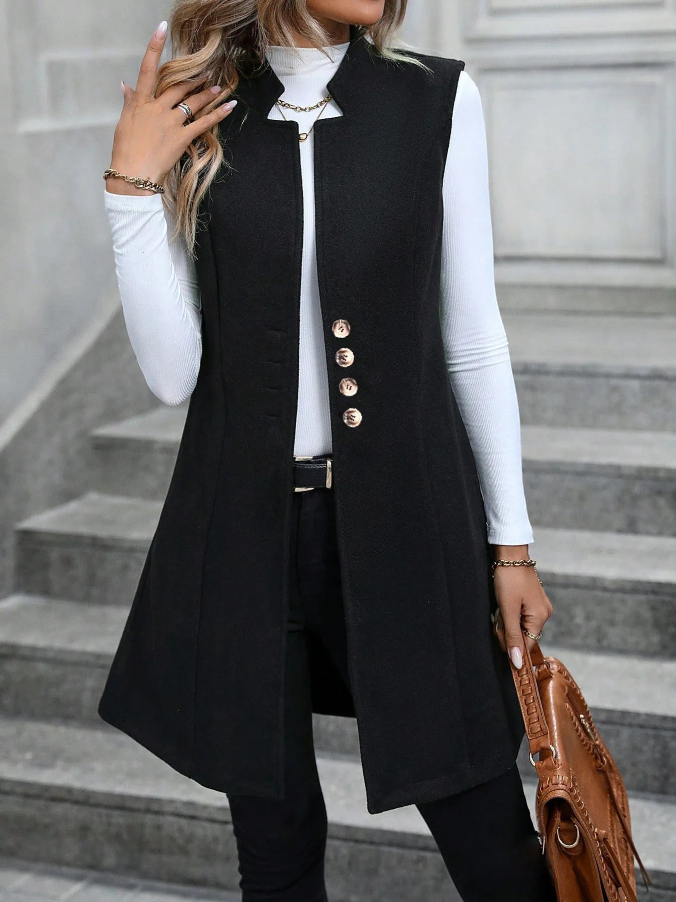 Button Up Longline Vest Coat - Fashorio