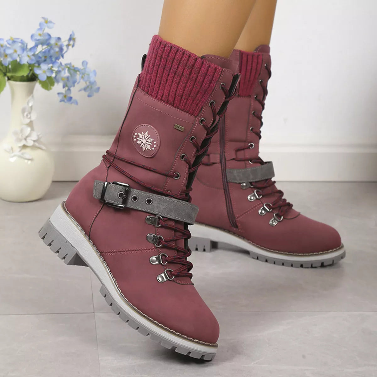 Lace Up Block Heel Boots toe detail