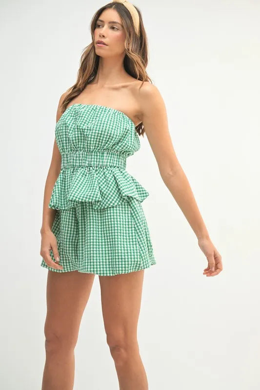 MABLE Gingham Tube Top and Shorts Set - Fashorio
