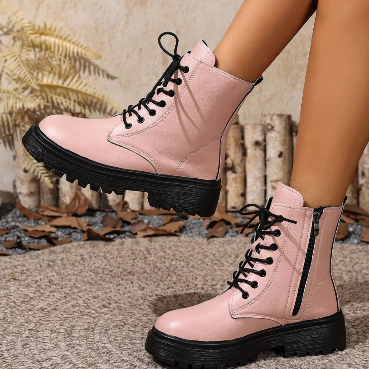 Combat boots upper texture detail