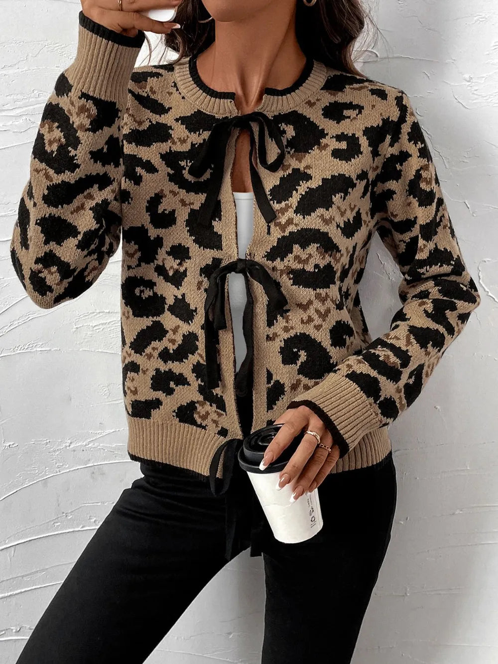 Leopard print cardigan open front drape