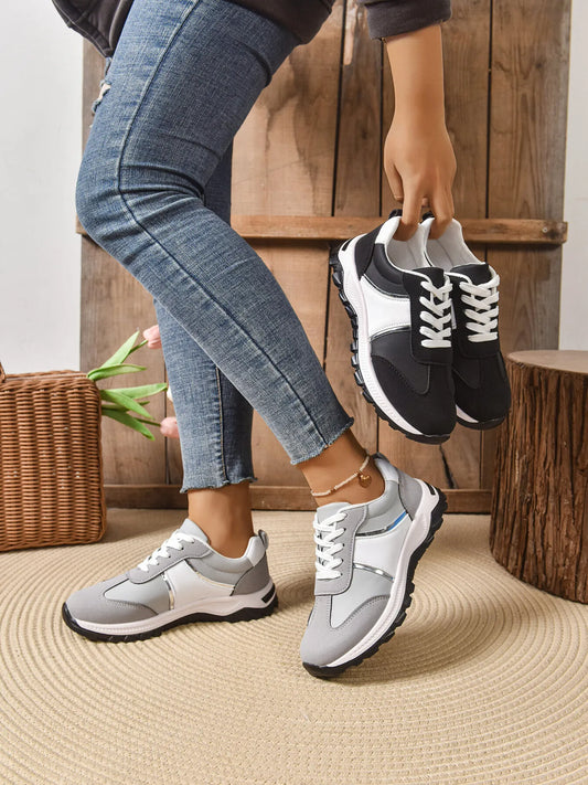 Contrast Lace Up Sneakers - Fashorio