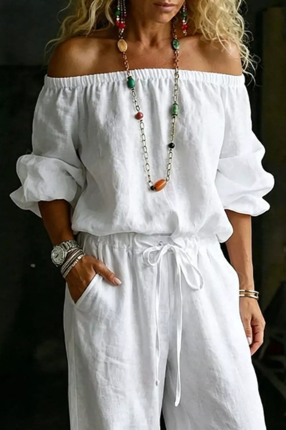 Off shoulder two piece set detail