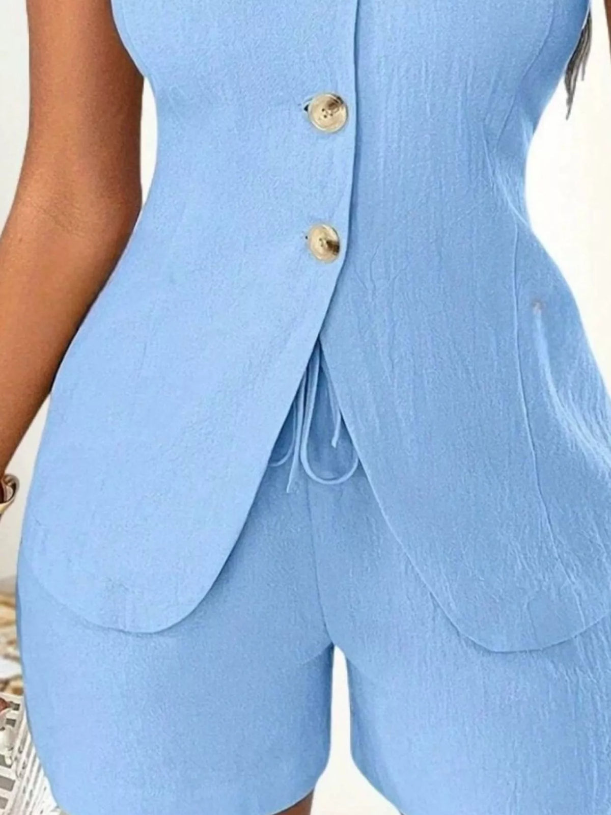 Sleeveless Button Down Vest and Shorts Set, view 18