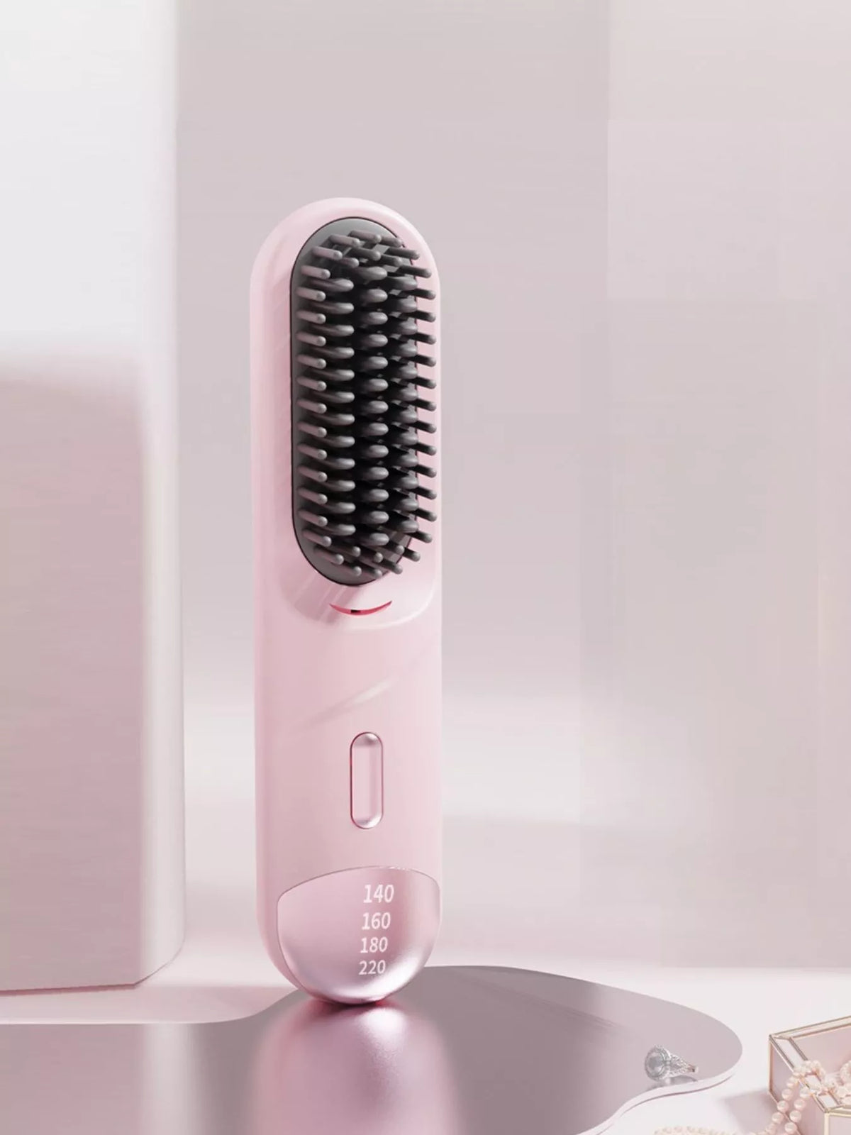 Heated straightening comb in use on hair