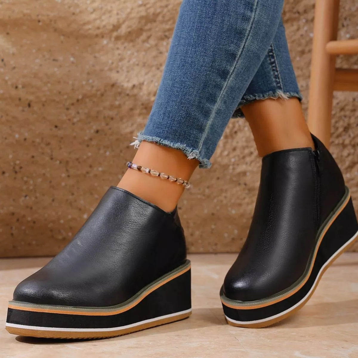 Wedge boots material close up
