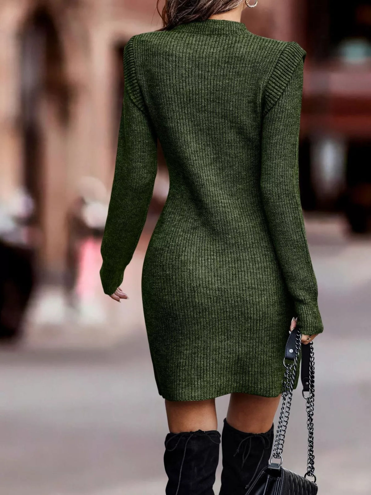ribbed knit bodycon sweater dress three quarter view