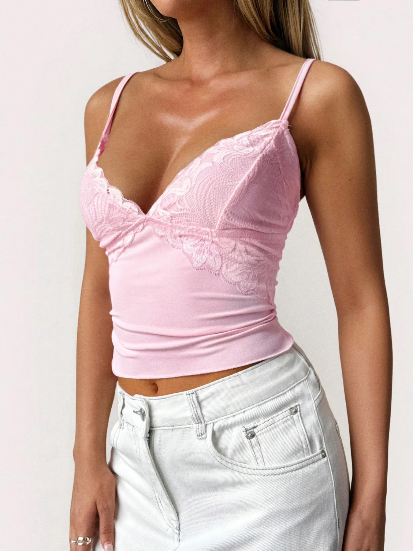 Lace Detail V-Neck Cami - Fashorio